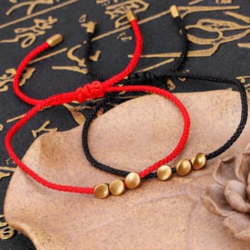 Tibetan Buddhist Creative Irregular Copper Beads Red Black Rope Pulling Bracelet For Women Men Handmade Knots Thread Bracelets