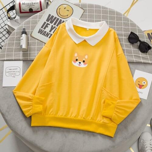 Korean Style Shiba Inu Sweatshirt Aesthetic Clothes Oversize Hoodie Crewneck Cotton Sweatshirt Women Kawaii Sweetshirt for Girls