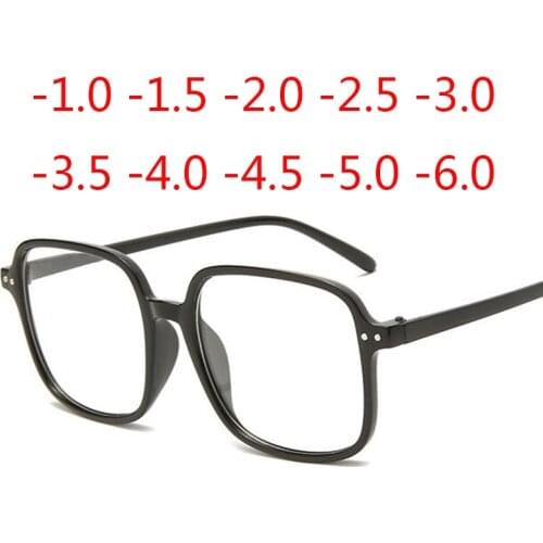 Retro Square Frame Oversize Finished Myopia Eyeglasses Women Men Eye Glasses Short-sighted Spectacle -0.5 -1.0 -1.5 -2.0 To -6.0