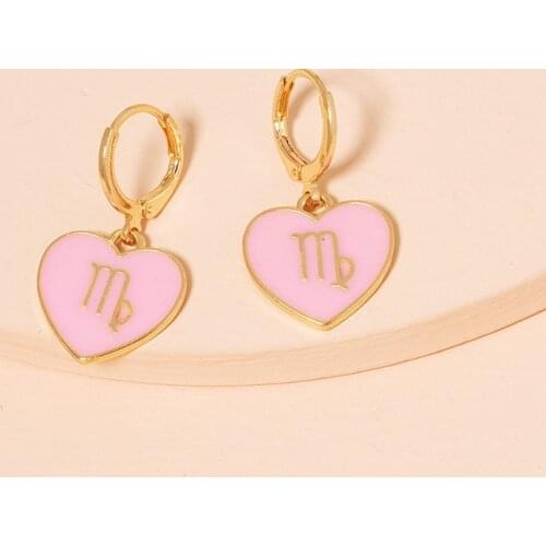 Y2k Jewelry Pink Heart Letter Earrings for Women Metal Fashion Vintage Constellation Earrings Charms 90s Aesthetic Gift New 2021