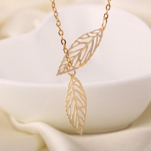 Fooderwerk Jewelry Fashion Europe And America Mori Metal Leaf Double Leaf Joker Short Necklace Clavicle For Women