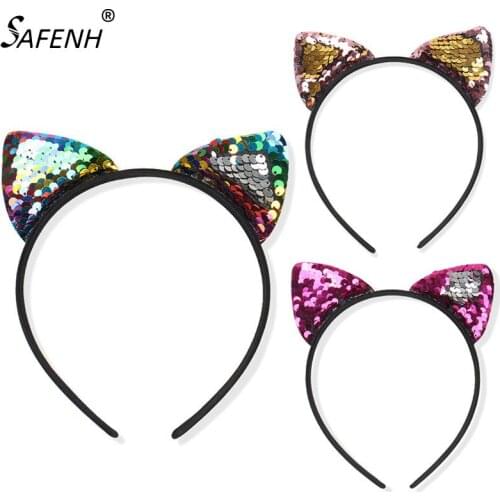 6 Colors Fashion Sequins Cat Ear Hairband Cat Ear Cosplay Kids Hair Accessories for Women Party Gift Headband