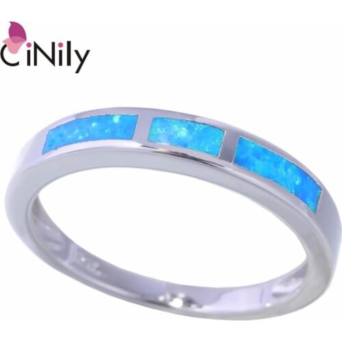 CiNily Created Blue Fire Opal Silver Plated Wholesale Hot Fashion for Women Jewelry Engagement Wedding Ring Size 6.5 9 OJ8904