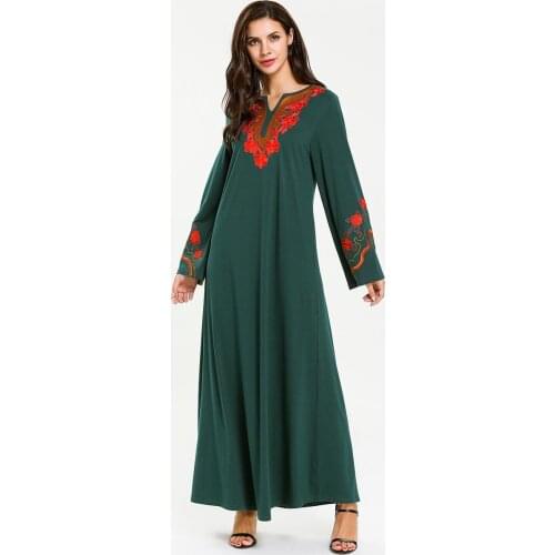 Embroidery Muslim Hijab Dress Women A-line Jubah Caftan Abaya Dresses Big Swing Dubai Arab Long Robe Kimono Islamic Clothing New