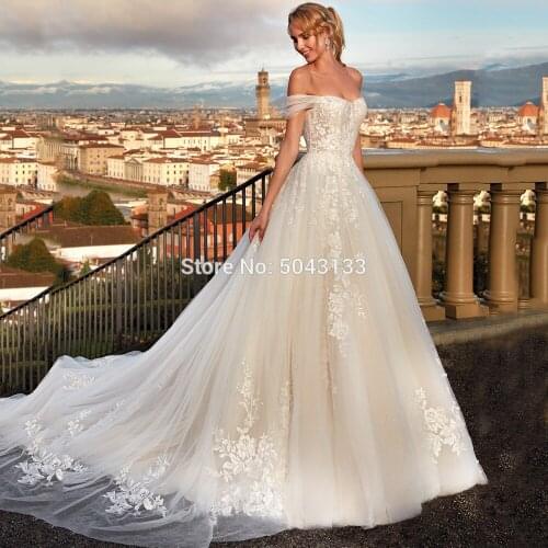 Charming Sweetheart Off the Shoulder Appliques Lace Princess Wedding Dress Cap Sleeves Backless Bridal Gown Vestido De Novia