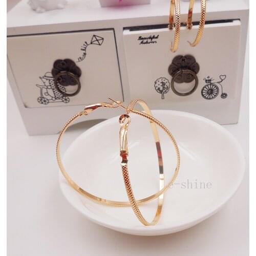 1 Pair real Go ld Plated 30-80mm Fashion Lines Elegant Round Big huge Hoop Earrings Women Party Europe Punk