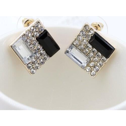 10 pairs/lot Black White Crystal Rhinestone Square Stud Earrings Gold Silver Plated Zircon Earring Women Accessories Ear Jewelry