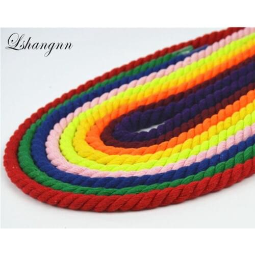 100% Cotton 10Meters 3 Shares Twisted Cotton Cords 8mm DIY Craft Decoration Rope Cotton Cord for Bag Drawstring Belt 20 Colours