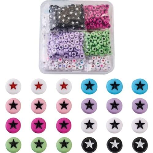 PandaHall 1200pcs Opaque Acrylic Beads Flat Round with Star Spacer Beads for Jewelry Making DIY Bracelets Necklace Accessories