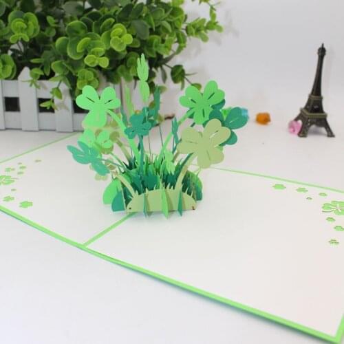 3D Laser Cut Handmade Green Cover Lucky Four Leaf Clover Paper Invitation Greeting Cards PostCard Teachers' Day Gift