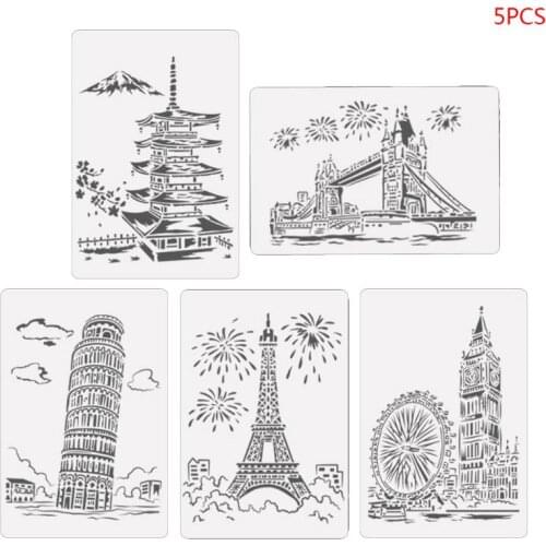 5pcs/set Tower Sailboat Drawing Template Stencil Painting Embossing Scrapbooking Q81F