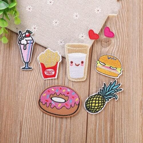 8pcs/Pack Hamburger Chips Bread Drink Mini Embroidery Patch Fabric Sticker For DIY Clothing Bag Decoration Repair Adhesive Label