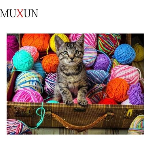 Muxun Diamond Painting Cat Mosaic Pattern 5D Diy Daimond Painting Round Full Drill Animals Diamond Embroidery Rx01