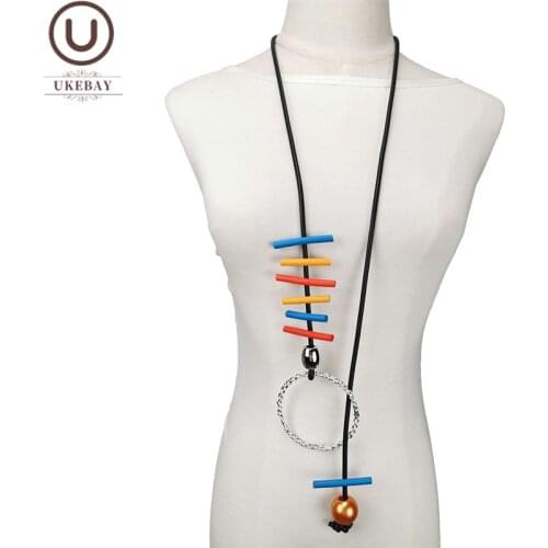 UKEBAY New Geometric Pendant Necklaces For Female Designer Handmade Necklaces 6 Colors Clothes Chain Big Pearl Accessories Chain