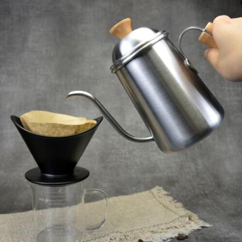 650ml Stainless Steel Tea Coffee Kettle with Wooden Handle,Non Stick Gooseneck Thin Spout Pour Over Coffee Pot,Works on Stove