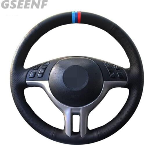 Car Steering Wheel Cover For BMW E46 E39 325i E53 X3 X5 Black Hand-stitched Comfortable Artificial Leather