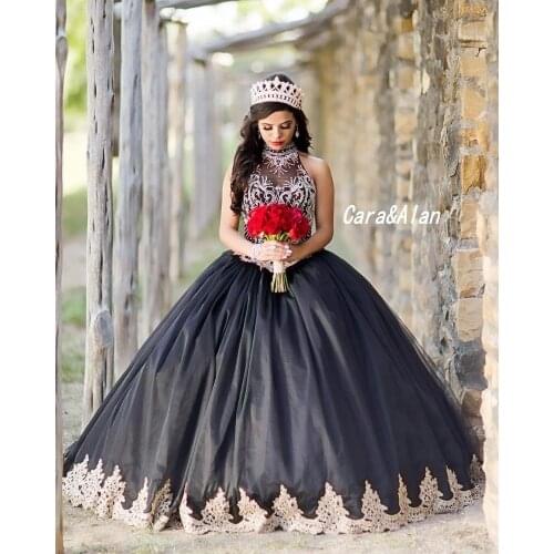 Luxury Vestidos De 15 Años Black Quinceanera Dresses Crystal Beaded Appliqued Undefined Corset Ball Gown Sweet 16 Dress