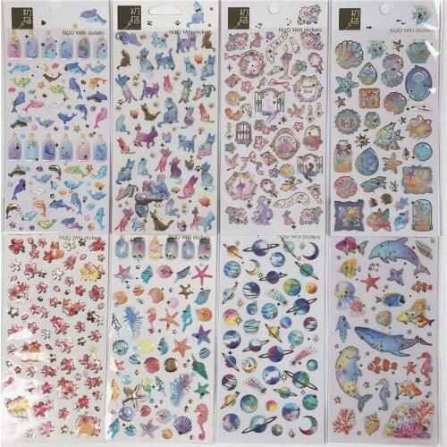 Foil drip glue handbook crystal three-dimensional stickers unicorn drift bottle dolphin shell kitty