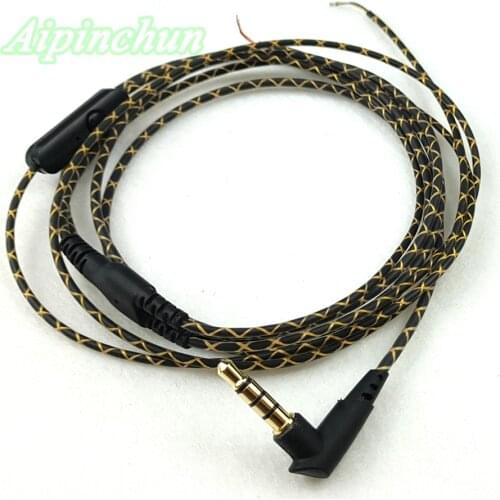 Aipinchun 3.5mm L Bending Jack DIY Earphone Cable with Microphone Controller Repair Replacement Headphone Wire Cord