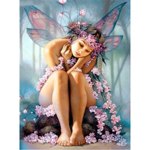 JMINE Div 5D Butterfly Fairy Flower girl Full Diamond Painting cross stitch kits art Portrait 3D paint by diamonds