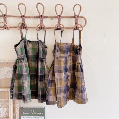 2021 Korea style girls plaid dress fashion cotton shorts sleeve summer girls dresses
