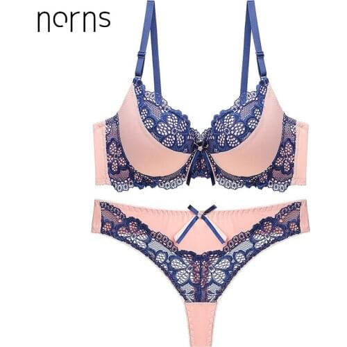 Norns Lace Women Brassiere Thong Push Up Bra Pants Set Lace Soft Hollow Underwear Lingerie Set Transparent Top Sexy Plus Size