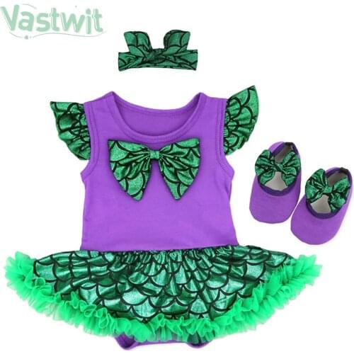 Mermaid Costume Newborn Infant Baby Girls Mermaid Rompers Jumpsuit Princess Polka Dots Tutu Dress+Headwear Outfits Baby Clothing