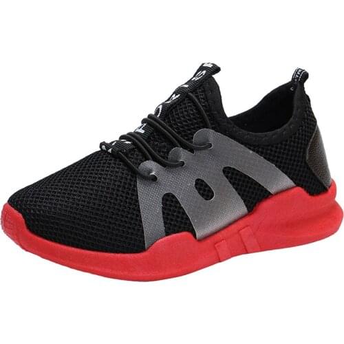 2021 new fashion lace-up breathable mesh boys casual shoes soft soled comfort non-slip red girls sneakers