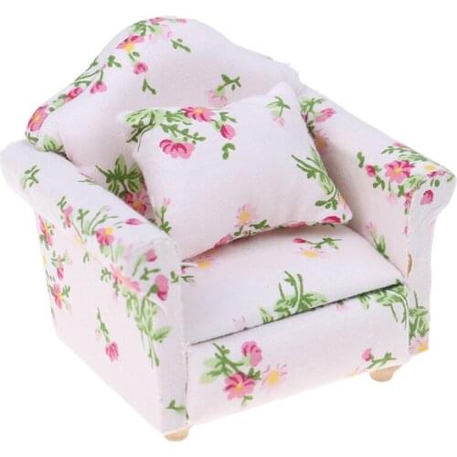 Dollhouse Miniature 1:12 little flower Style Living Room Dolls Furniture Sofa Couch with With Pillow