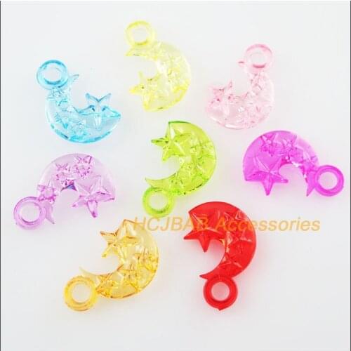 Fashion 50Pcs Clear Mixed Plastic Acrylic Moon Star Charms Pendants 13x20mm