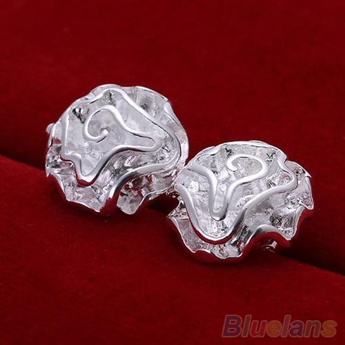 Fashion Women Silver Plated Rose Flower Studs Earrings Wedding Party Jewelry dropshipping