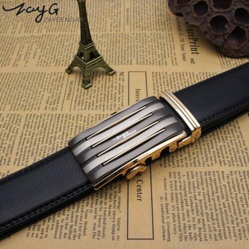 ZAYG Mens Fashion Luxury Black Strap Mens High-quality Belt Mens Gold Alloy Automatic Buckle Belt Mens Classic Business Belt