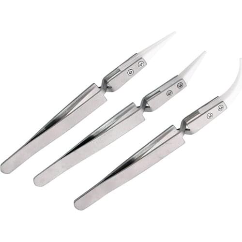 3 Pieces Precision Stainless Steel Anti-static tweezers Set Ceramic Tweezers Tet Used for Electronic Jewelry, Laboratory Work