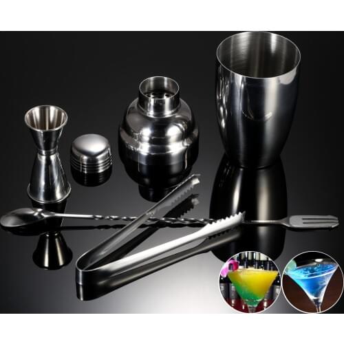 4pcs Stainless Steel Bar Set 250ml Cocktail Shaker Mixer Spoon Set with Jigger Ice Tong Drink Bartender Kit Wine Bar Tool