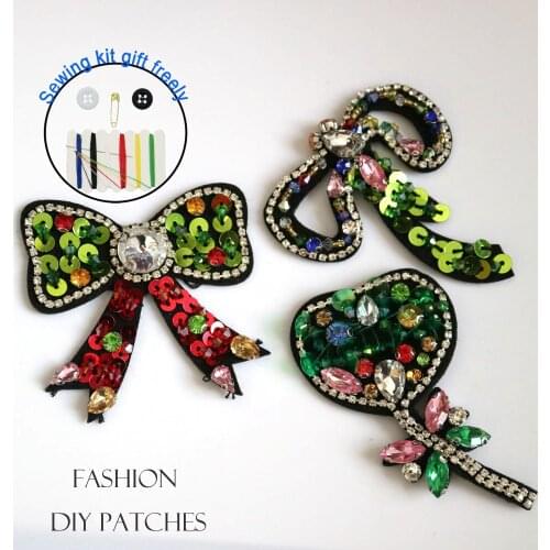 3D Handmade balloon bowtie Patches for clothing DIY sew on sequin rhinestone parches Beaded appliques for hats bags