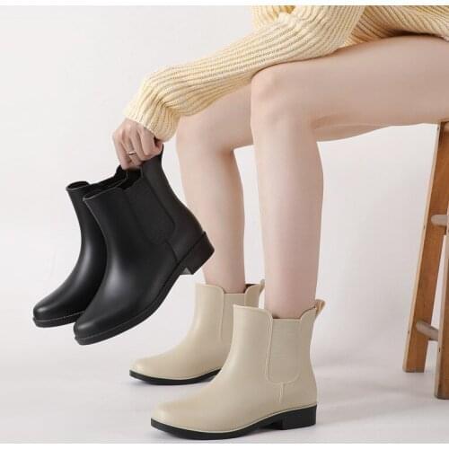 New Womens Chelsea Short Rain Boots Cotton Adult Martin Boots Waterproof Fashion Rain Shoes Boots for Women Waterproof Work