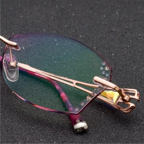 New Diamond Cutting Glasses Womens Fashion Pure Titanium Glasses Screwless Glasses Titanium Alloy Rhinestone Glasses Frames