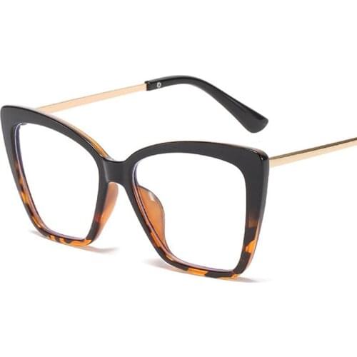Fashion Oversized Cat Eye Clear Anti-Blu-Ray Eyewear Vintage Women Glasses Frame Men Optical Leopard Frame Computer Goggle
