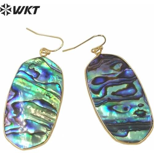WT-E210 Wholesale Abalone Shell Earrings natural abalone beautiful shell colors with gold electroplated shell earrings abalone