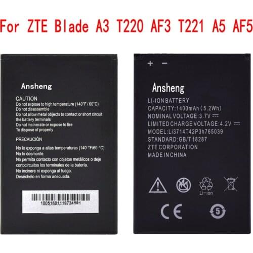 Ansheng Original LI3714T42P3H765039 1400mAh battery For ZTE Blade A3 T220 AF3 T221 A5 AF5 Mobile phone