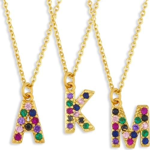 Small 26 Initial Letter Necklace For Women Cute Alphabet Pendant Necklace Chain CZ Cubic Zirconia Wholesale Jewelry Gift nkev30