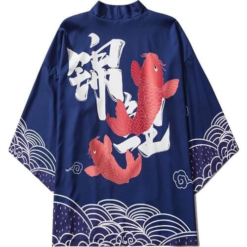 2021 Japanese Style Cloak Men Women Fashion Harajuku Cosplay Streetwear Harajuku Kimono Anime Dragon Fish Print Jackets Clothing
