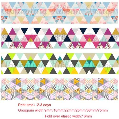 Custom 9mm-75mm Geometric printed ribbon grosgrain ribbon 16mm print elastic ribbon 50 yards DIY material gift wrap ribbons
