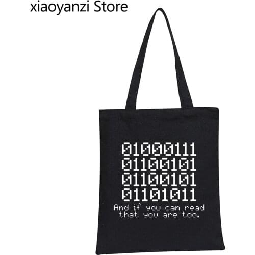 Custom Tote Binary 0100 and if you can read that Programmer encoder Add Your Text Print Shoulder Bags Eco Reusable Shopping Bag