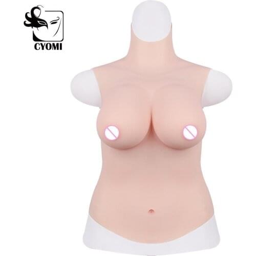 CYOMI D CUP Realistic Silicone Half Bodysuit High Collar Neck Fake Boobs Chest Breast Forms for Female Crossdresser Drag Queen