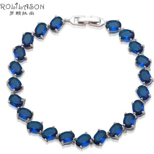 ROLILASON elegant Jewelry for Ladies Deep Blue Crystal Silver Wholesale Retail wedding items Fashion jewelry TB855