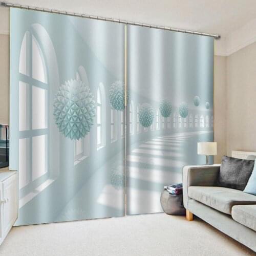 Luxury Blackout 3D Window Curtains For Living Room Bedroom Customized size blue curtains stereoscopic curtains