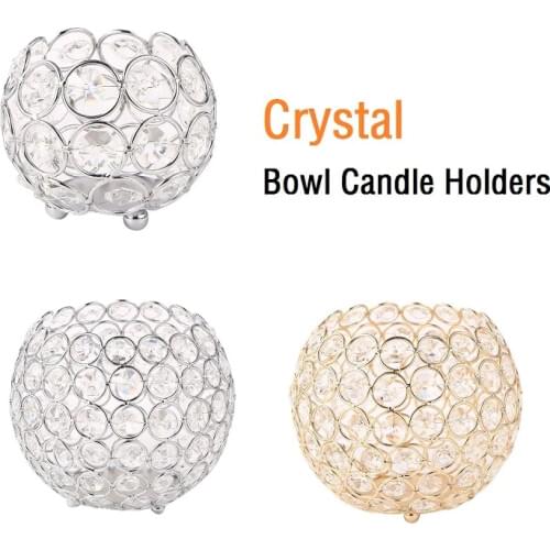 Crystal Tealight Candle Lantern Holders Gold Silver Candlesticks for Wedding Xmas Party Dinner Table Centerpieces Home Decors