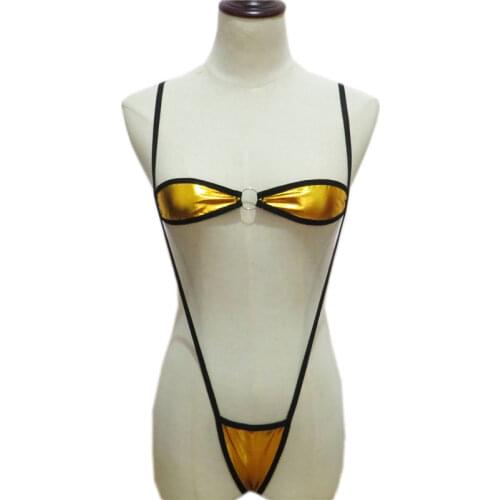 Sexy bikini plus size swimwear women swimsuit women biquini bikinis Solid color Patent leather Lace adjustable metal ring String