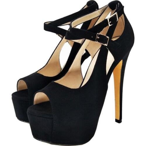 SHOFOO shoes,Elegant fashionable womens shoes, suede, high-heeled sandals of 14.5 cm, womens sandals. .SIZE:34-45